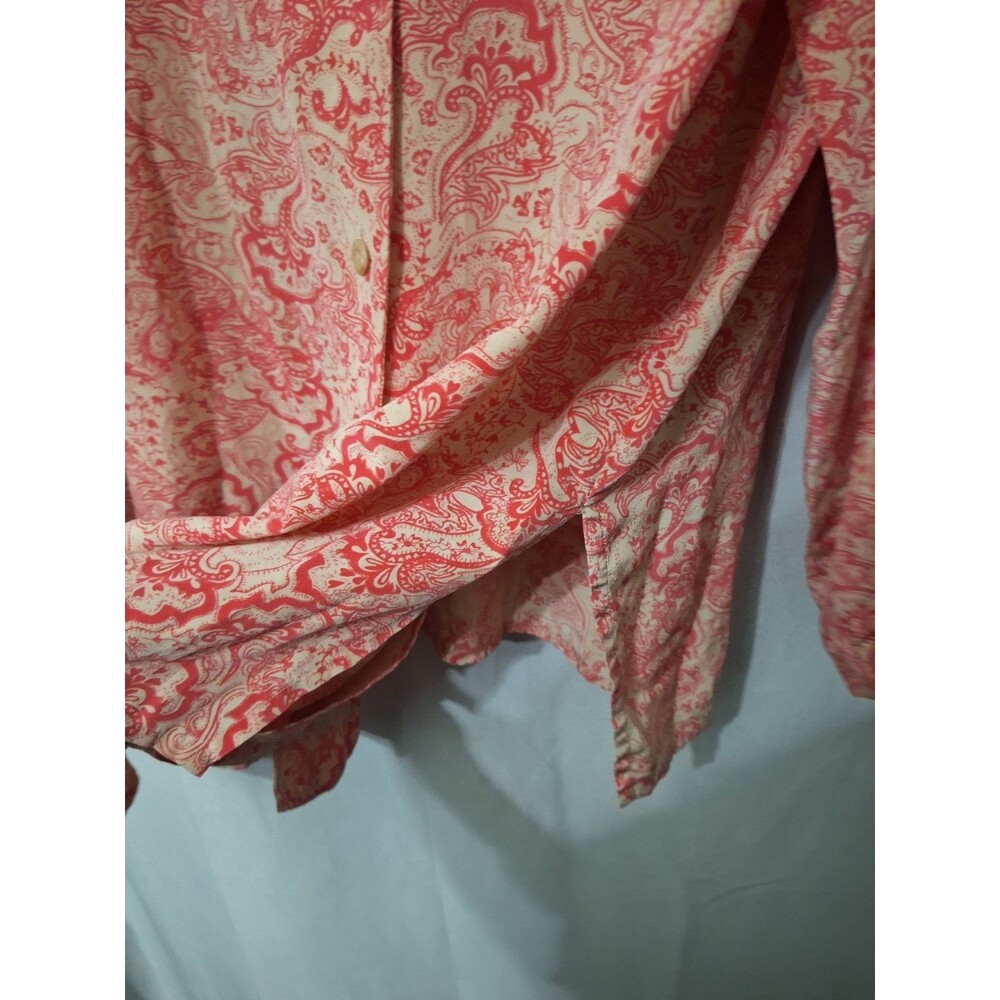 Women's 100% Silk Button Up Plus Size 2X Long Sleeve Paisley Old Money Preppy - Picture 9 of 9